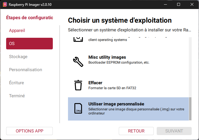 Choix de l'OS personnalisé